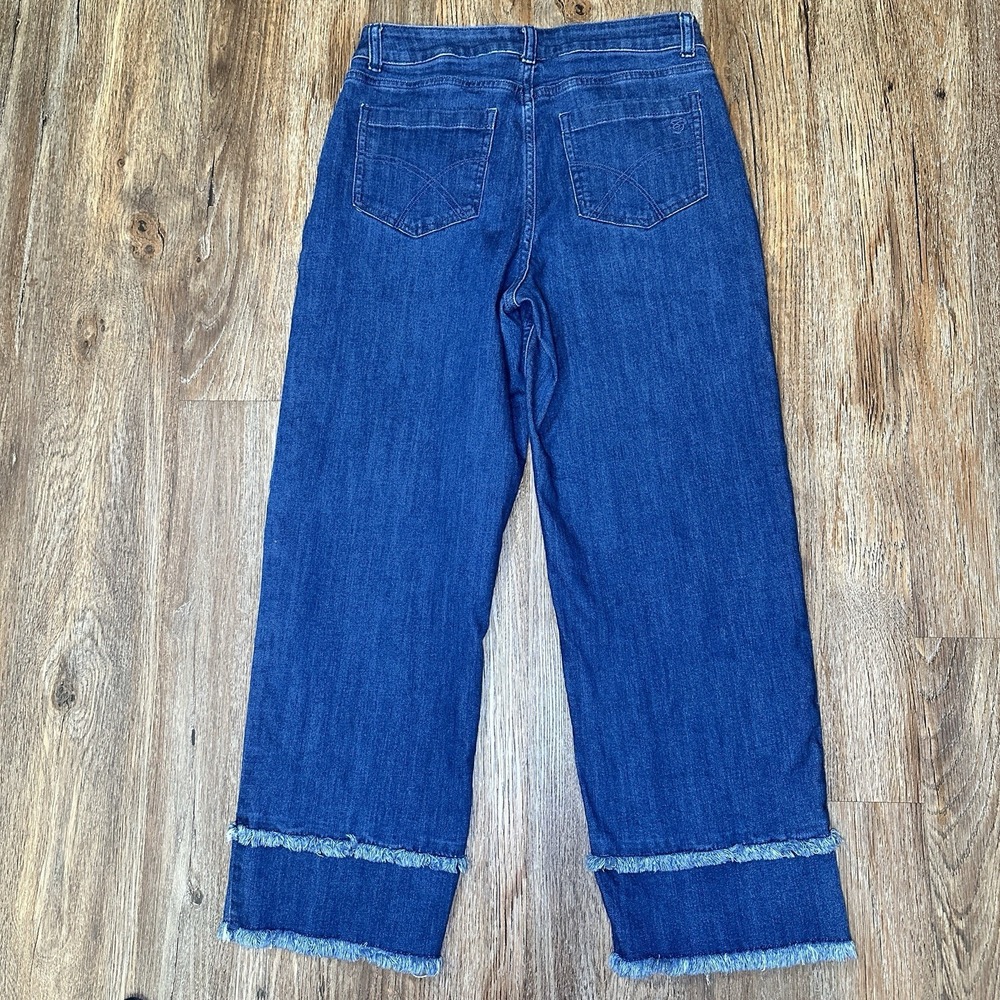 Susan Graver Jeans Women Full Leg Dark Wash Cropped Capri Jeans Fringe Hem 4P - Picture 5 of 13